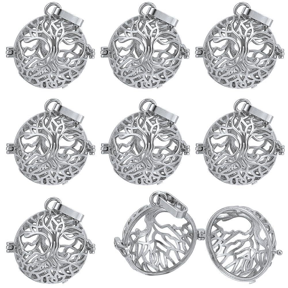 6709 10Pcs Cage Charms Brass Locket Charms Silver Hollow Openable Tree of